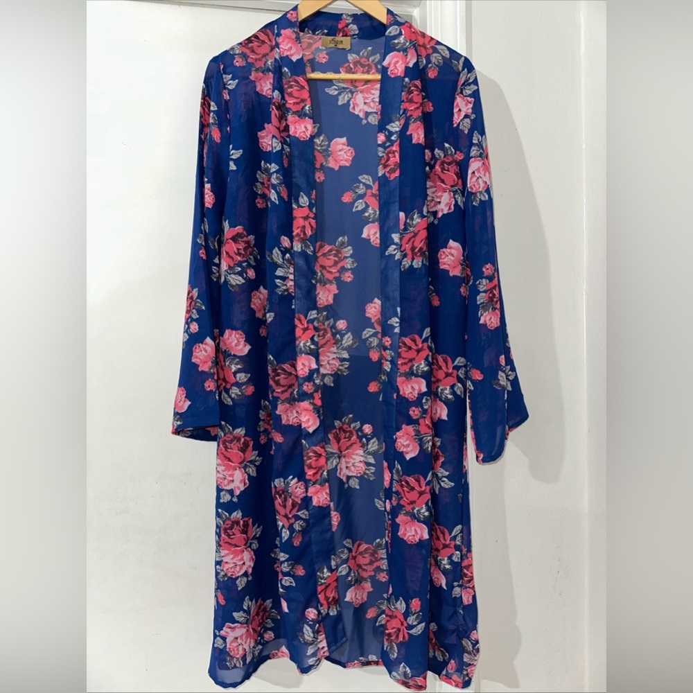 Jorja Lightweight Sheer Floral Boho Kimono Duster - Medium‎ Roses